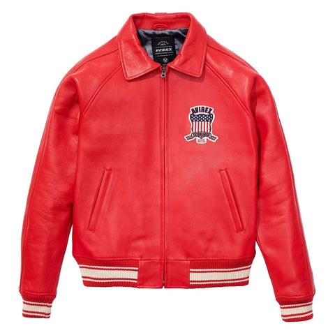 Handcrafted Men’s Avirex Style Leather Jacket Red Aviator Bomber Jacket