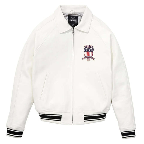 Handcrafted Men’s Avirex Style Leather Jacket White Aviator Bomber Jacket