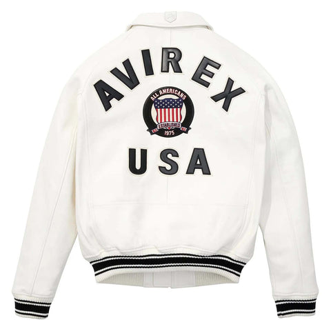 Handcrafted Men’s Avirex Style Leather Jacket White Aviator Bomber Jacket