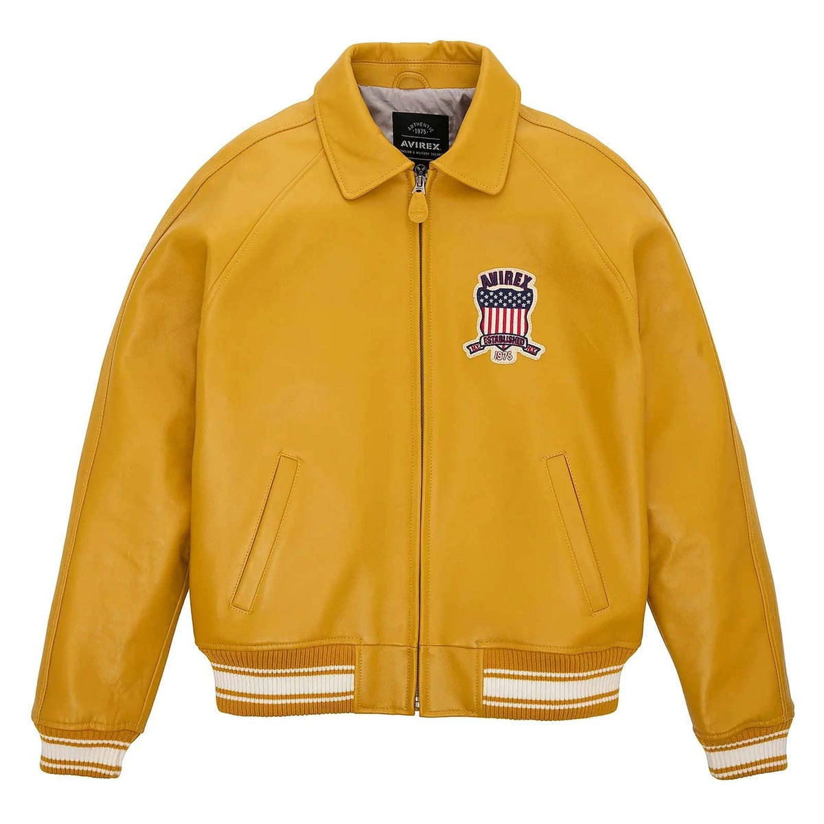 Handmade Men’s Iconic Avirex Jacket Yellow Leather Bomber Jacket Aviator Style