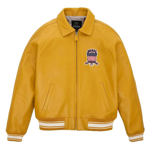 Handmade Men’s Iconic Avirex Jacket Yellow Leather Bomber Jacket Aviator Style