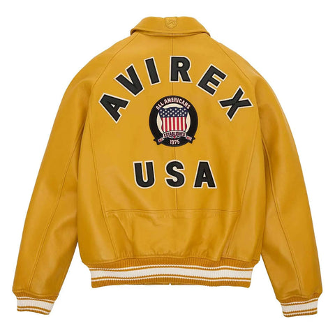 Handmade Men’s Iconic Avirex Jacket Yellow Leather Bomber Jacket Aviator Style