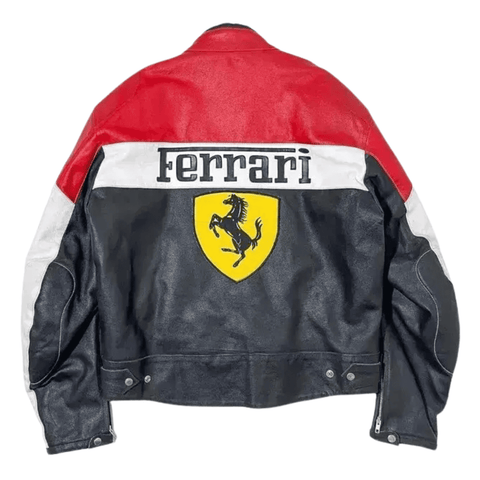 Men’s Ferrari F1 Racing Leather Jacket Red Moto Biker Jacket