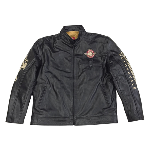Men’s Indian Motorcycle Leather Jacket Black Embroidered 1901 V2 Biker Riding Jacket
