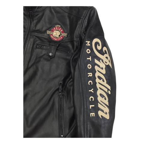 Men’s Indian Motorcycle Leather Jacket Black Embroidered 1901 V2 Biker Riding Jacket