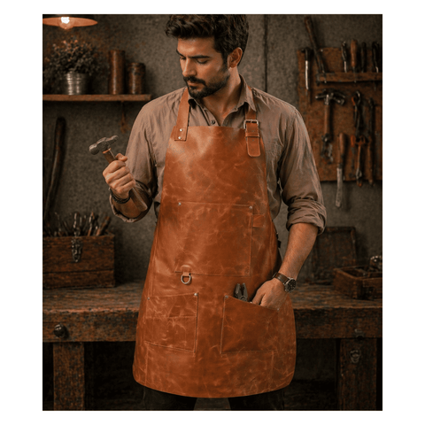 Maxkik Personalized Men's Leather Apron Full Grain Blacksmith BBQ Chef Apron